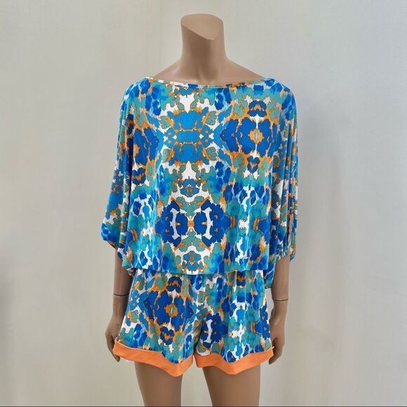 Tata Jolie Boho Blue Orange Printed Romper L - Picture 3 of 9